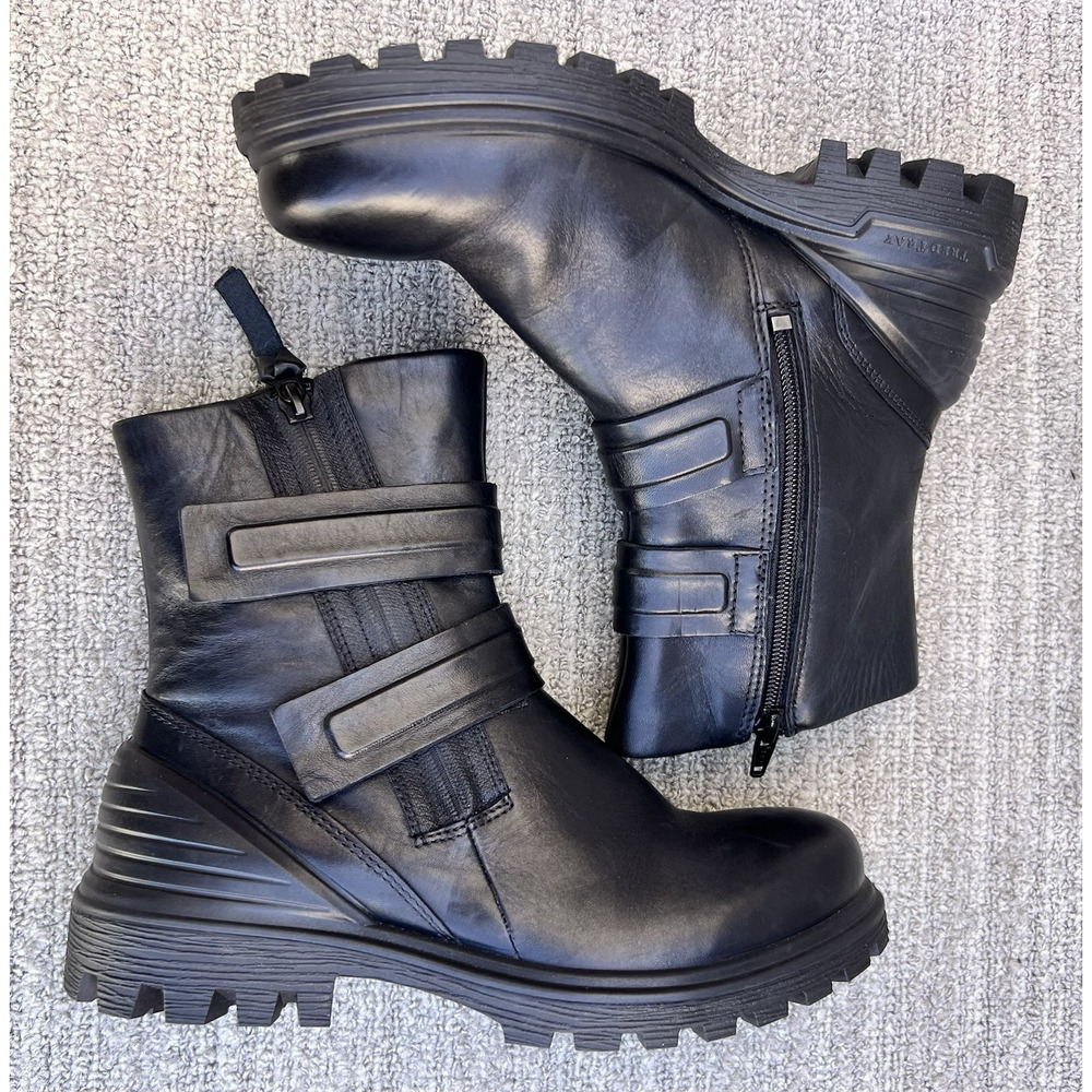 ECCO Tredtray Moto Fashion Comfortable Black Leather Boots Women's Size 5-5.5 US
